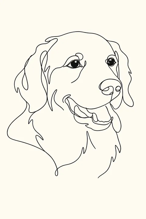 Lijntekening van dezelfde golden retriever
