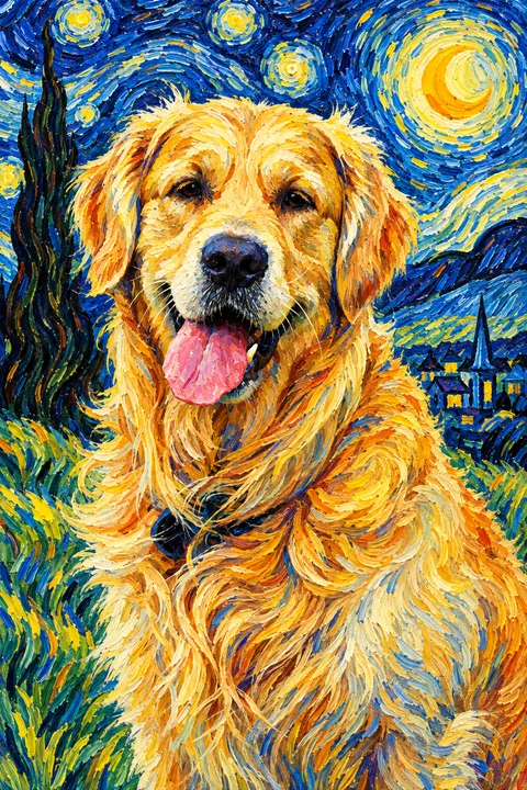 Dezelfde hond in Van Gogh-stijl