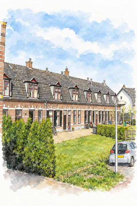 Dezelfde huizen als aquarel