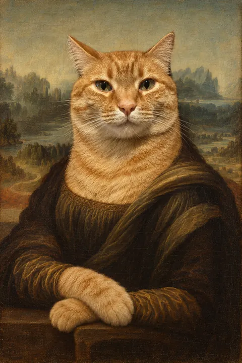 Rode kater als Mona Lisa van Da Vinci