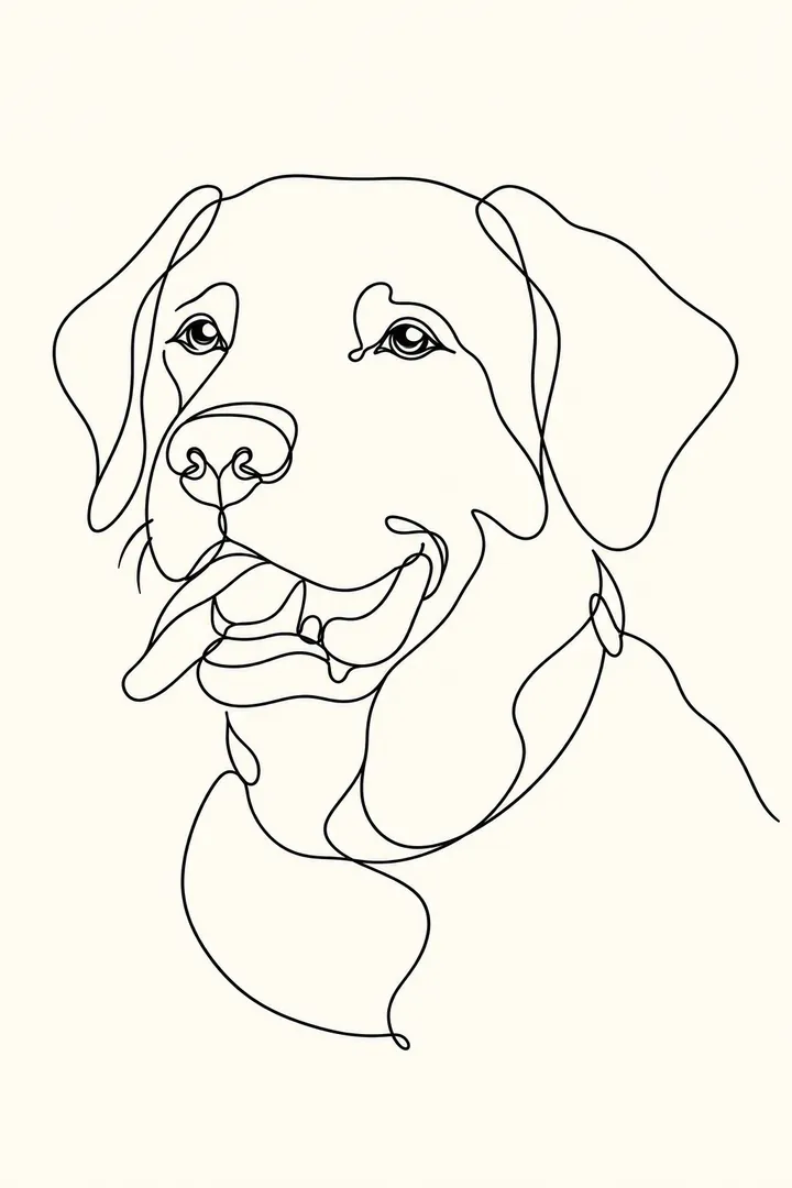 Minimalistische lijntekening van een labrador in één doorlopende lijn