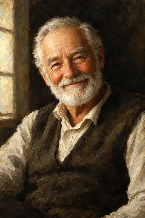 Olieverfportret van een opa met witte baard