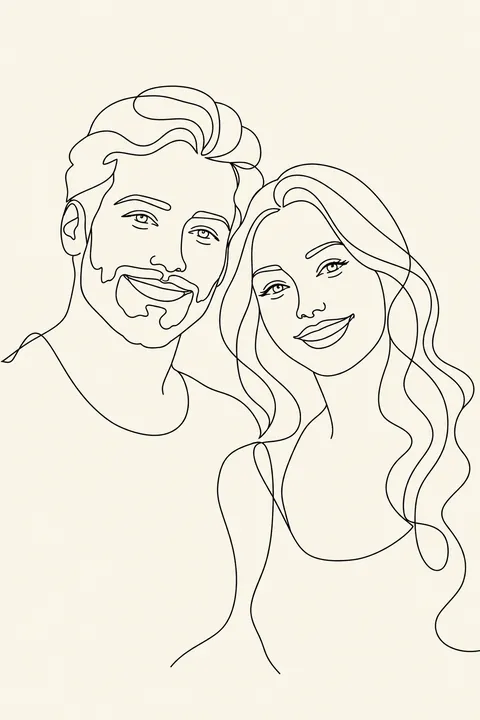 Lijntekening van een stel, zij aan zij